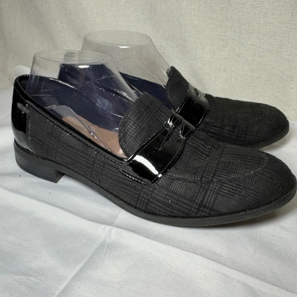 Clarks Trish Rose Black Plaid Plaid Patent Trim Comfort Penny Loafers Women's 10